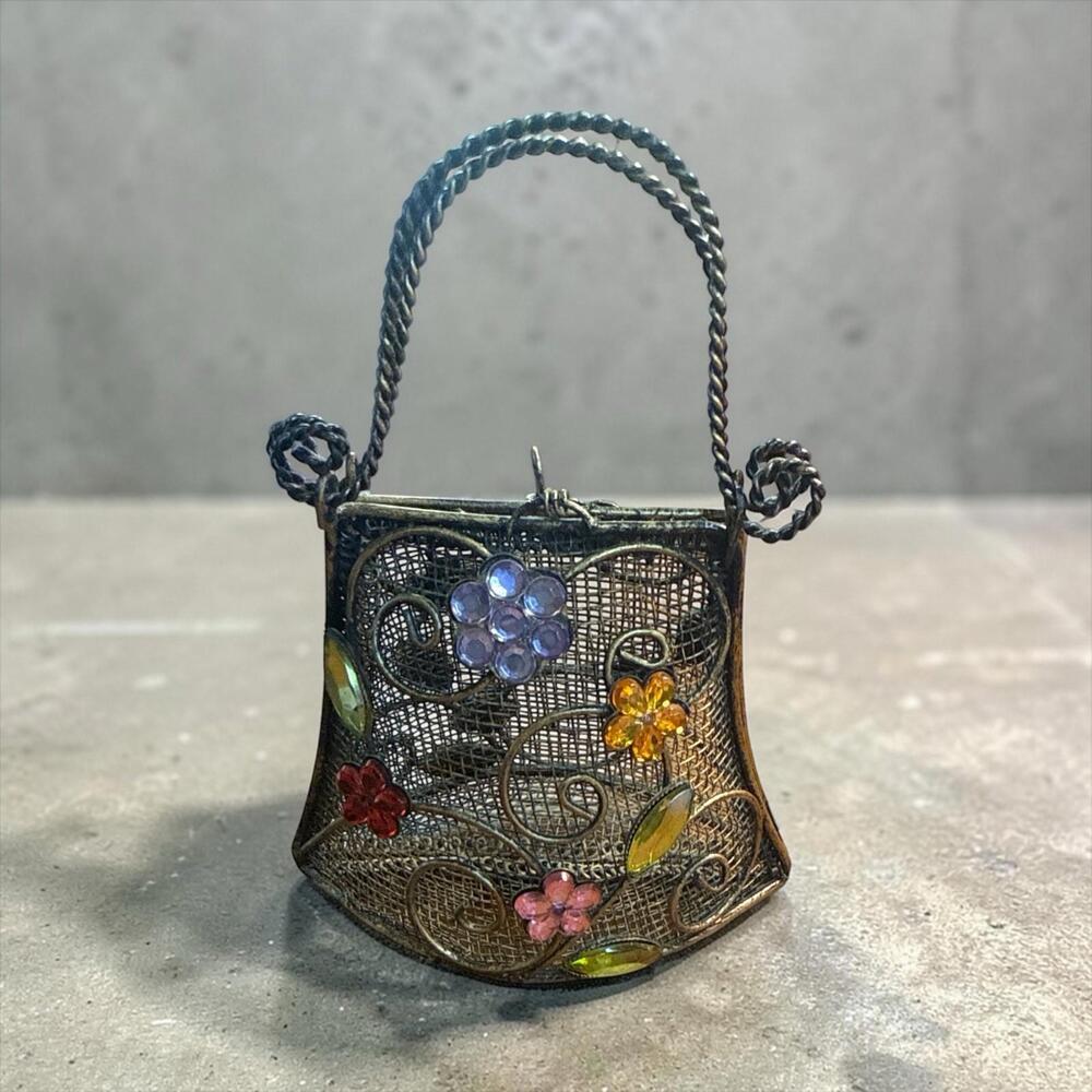Wire Mesh Hand Bag Decorative Purse With Gems 4.5"H x 3"W